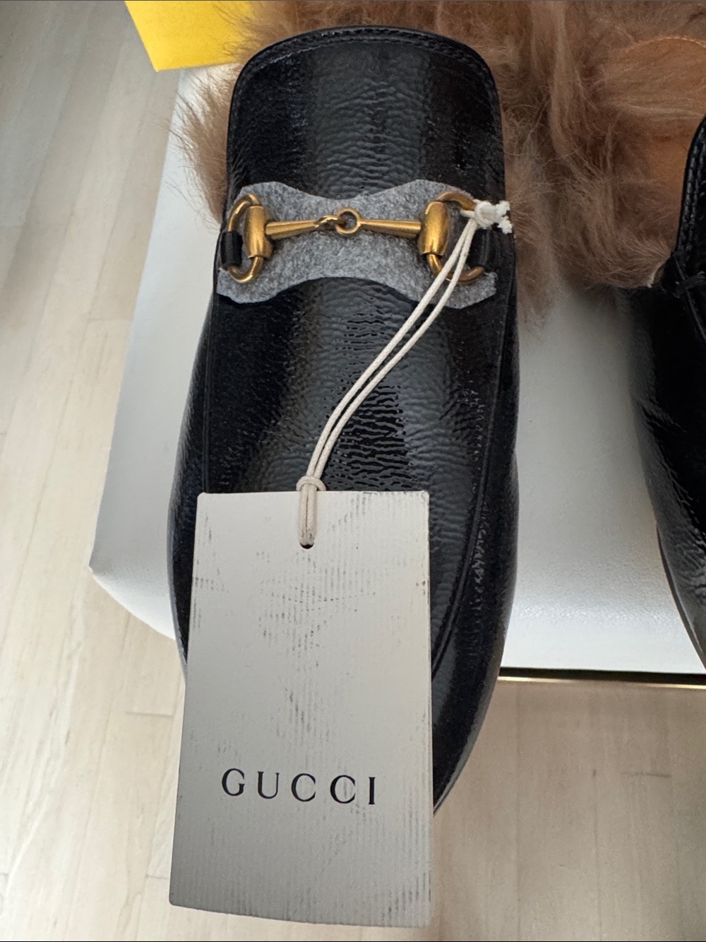 Gucci Black Patent Leather Fur-Lined Horsebit Mules - Picture 3 of 5